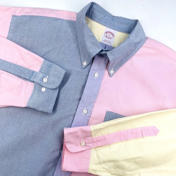 Brooks Brothers Oxford Colorblock Fun Shirt Button-Down Preppy Men's XL Pastel - Picture 1 of 8